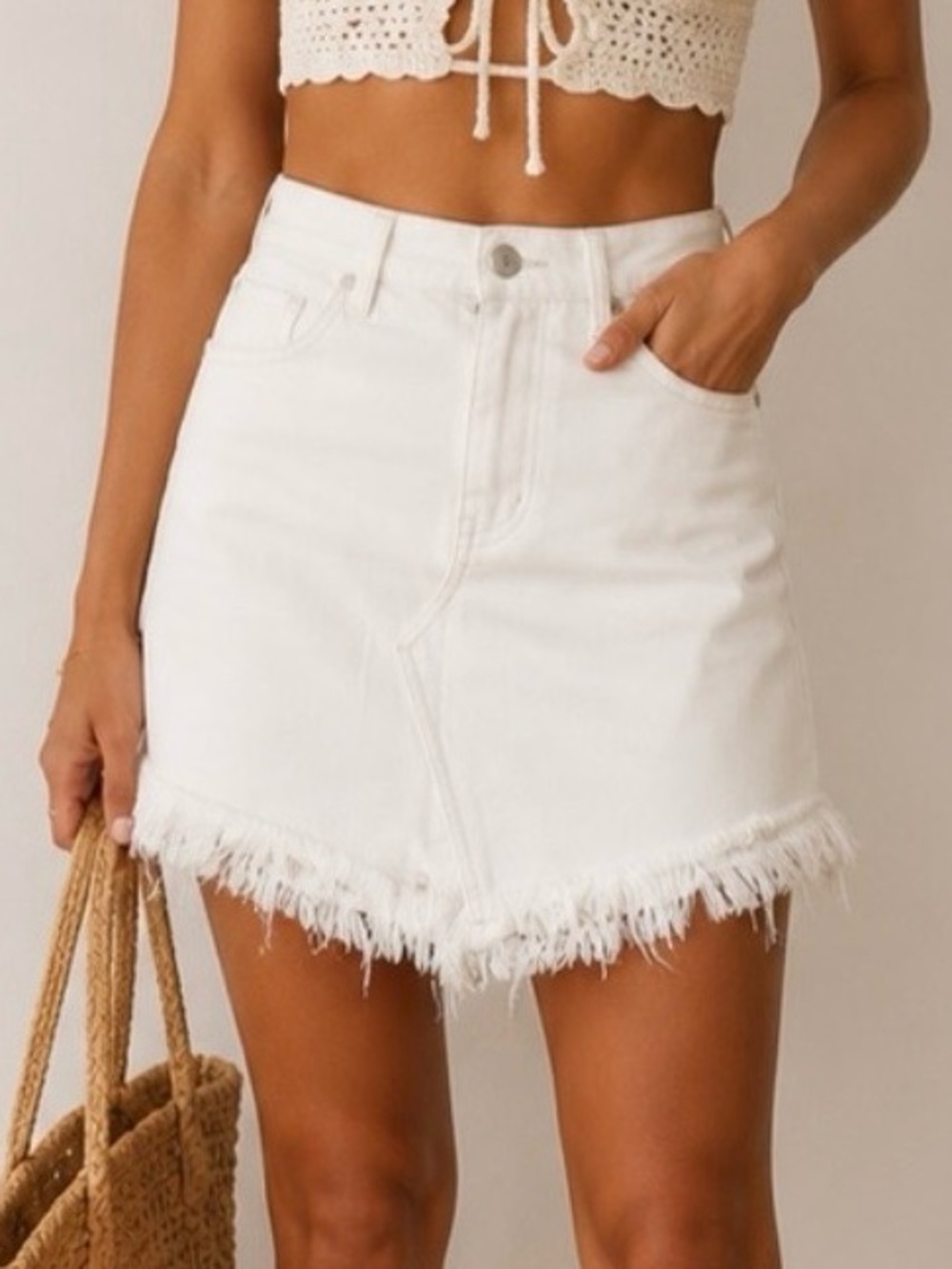 Free People We The Free Bailey Denim Skirt in Coconut Size 26